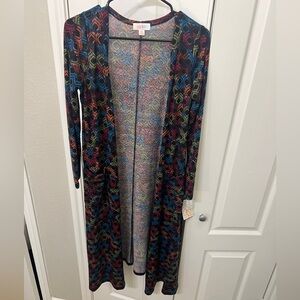 NWT Lularoe Black Print Long Cardigan/Robe XS